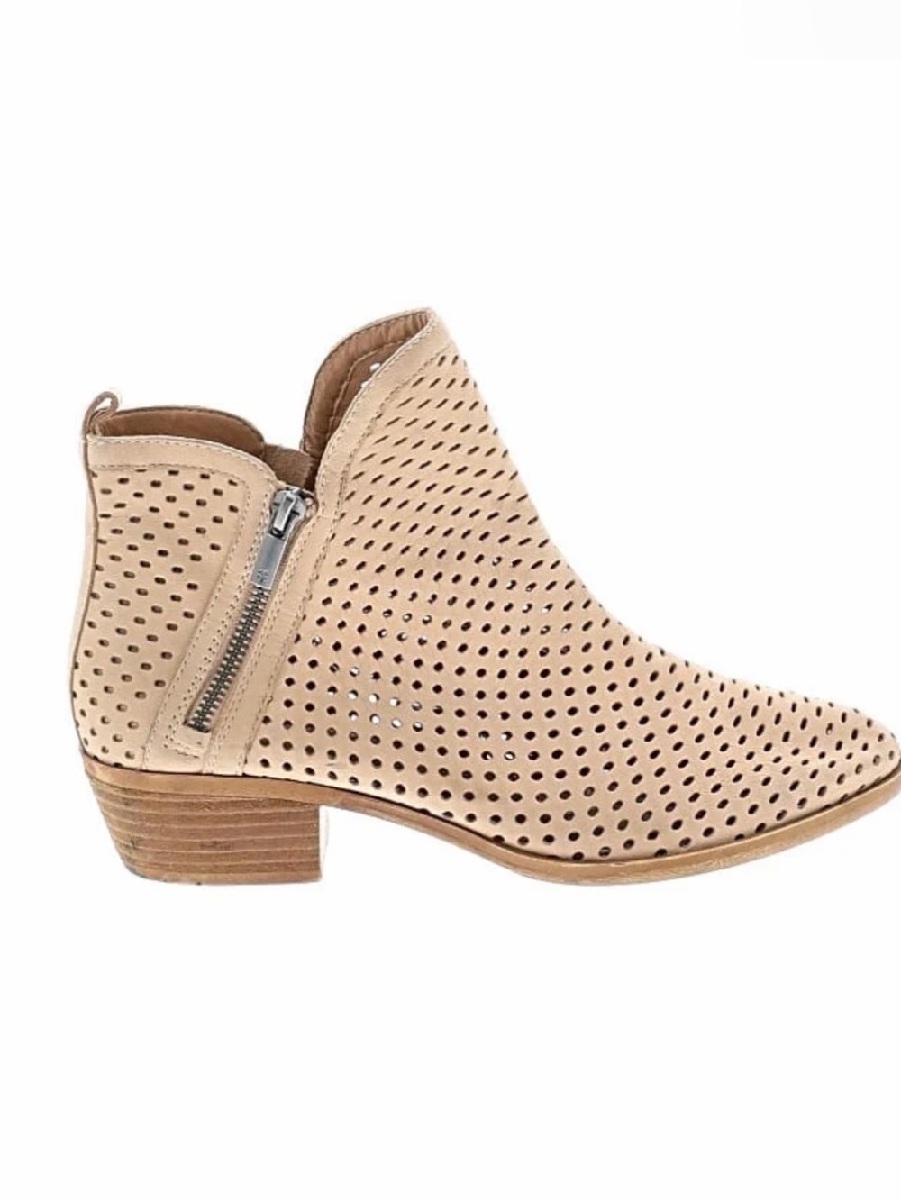 Lucky Brand Beige Perforated Ankle Boot with Side Zip - Women